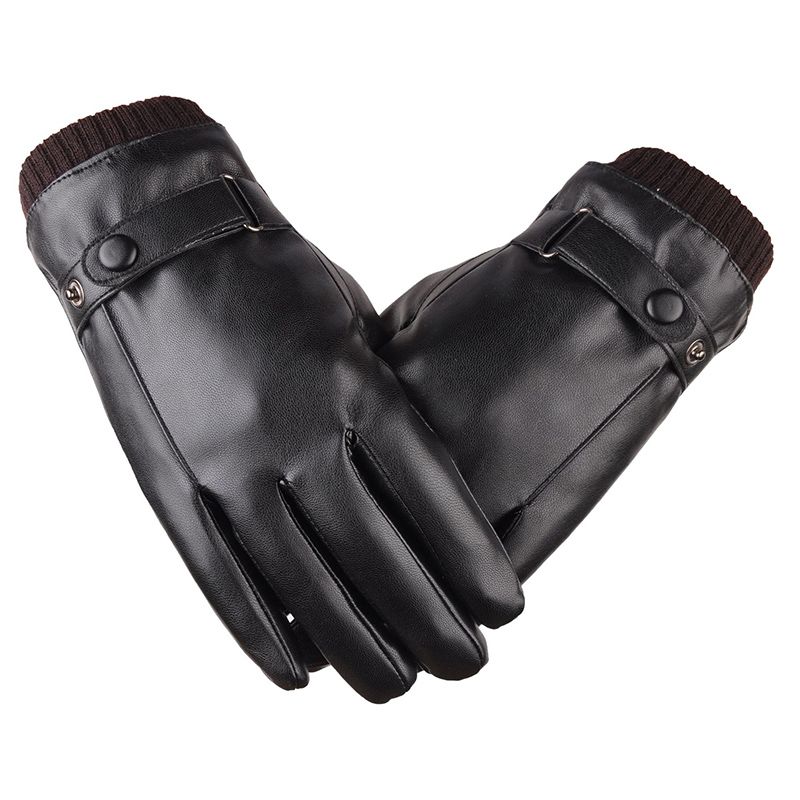 Men's Gloves Black Winter Mittens Keep Warm Touch Screen Windproof Driving Guantes Male Autumn Winter PU Leather Gloves Business(#Black1)