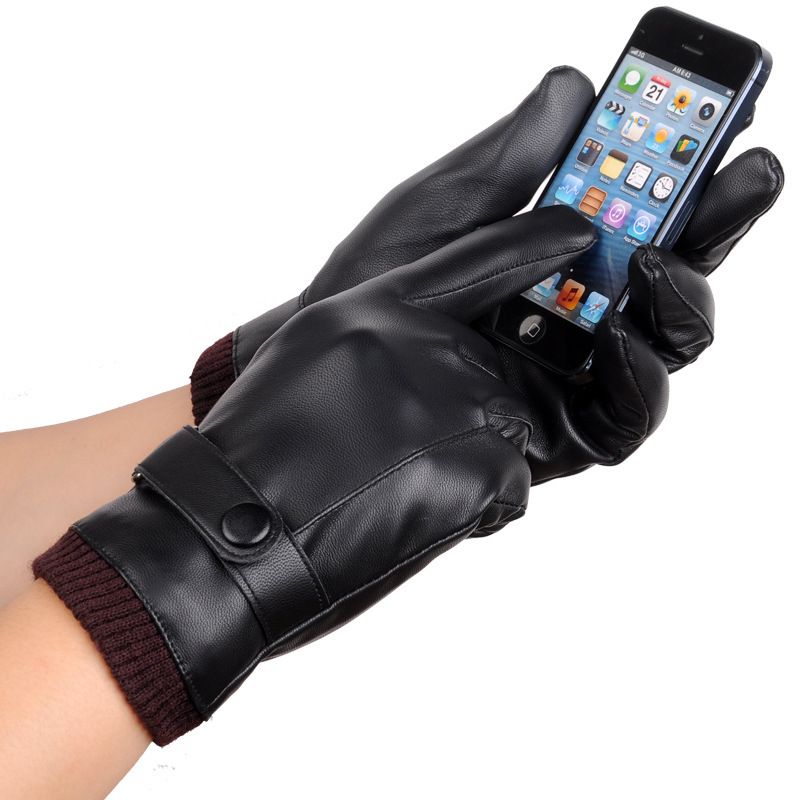 Men's Gloves Black Winter Mittens Keep Warm Touch Screen Windproof Driving Guantes Male Autumn Winter PU Leather Gloves Business(#Black1)