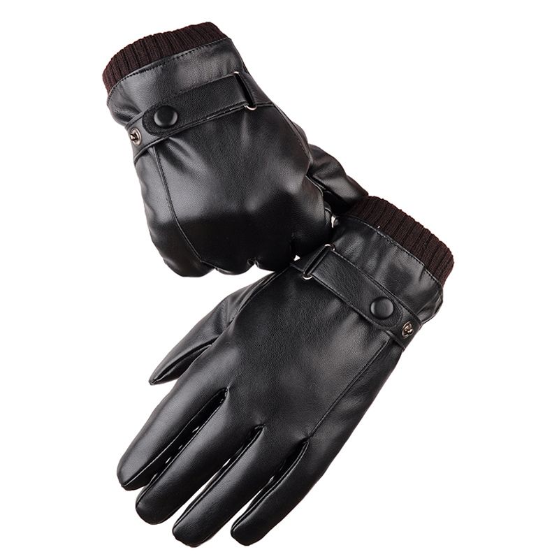 Men's Gloves Black Winter Mittens Keep Warm Touch Screen Windproof Driving Guantes Male Autumn Winter PU Leather Gloves Business(#Black1)