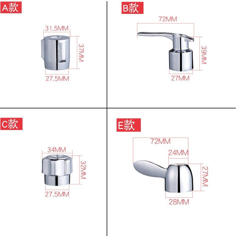 1Pc Faucet Handle Bathroom Kitchen Chrome Plated Taps Cartridge Replacement Parts Dish Basin Switch Hot Cold Water Accessories 1Pc C Zinc Alloy