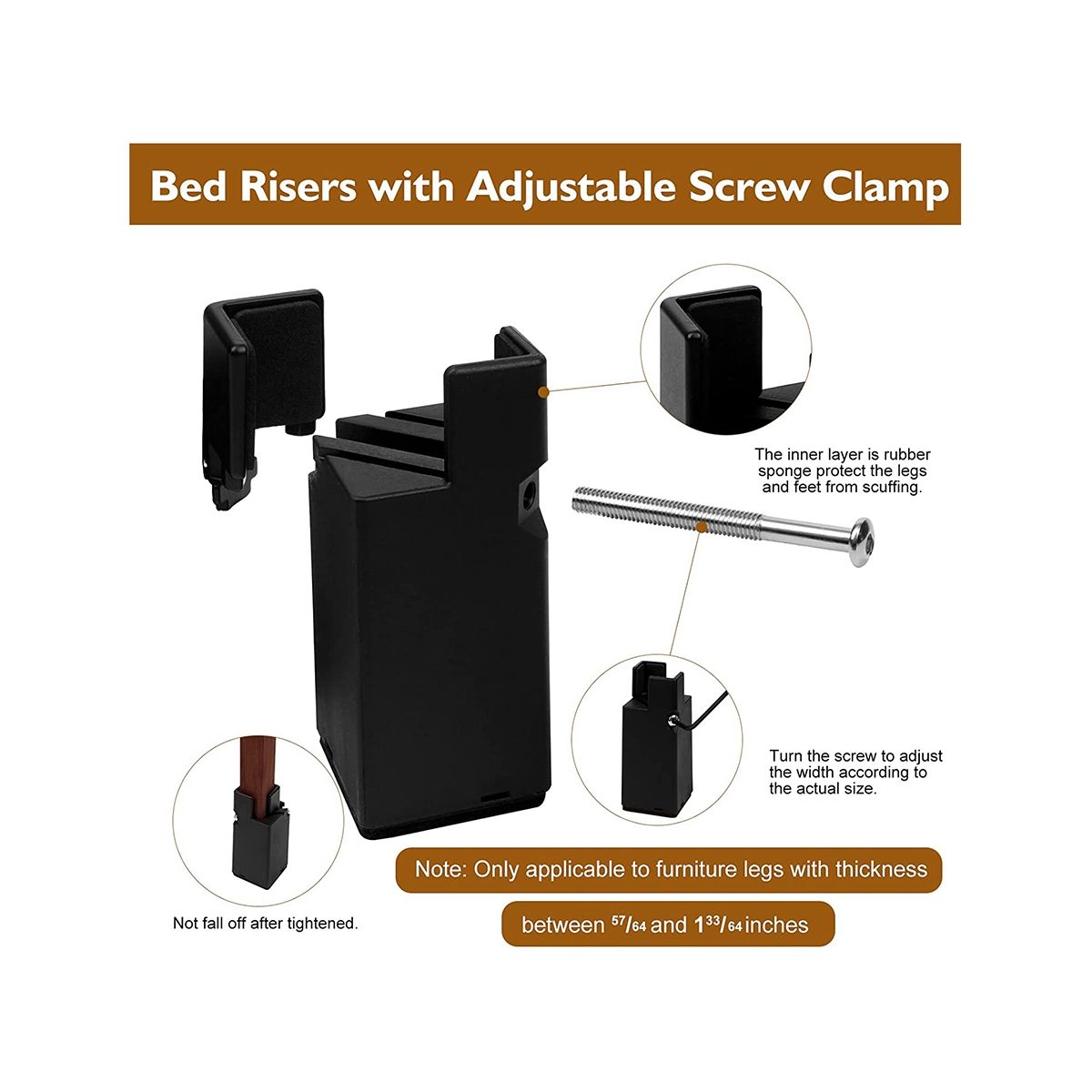 Furniture Risers with Adjustable Screw Clamp