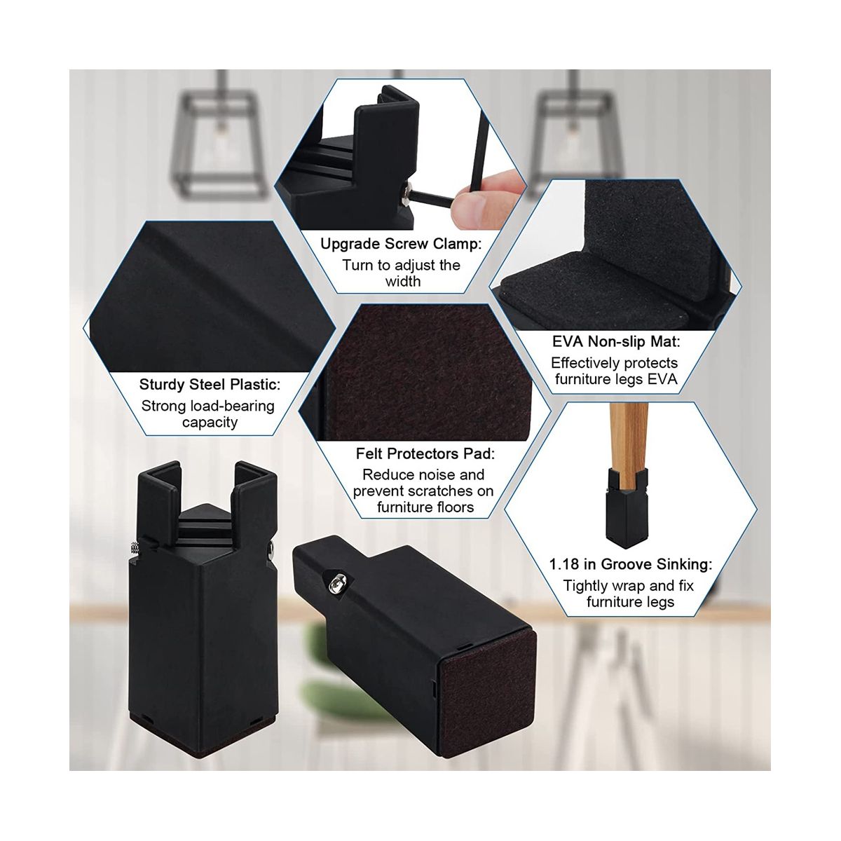 Furniture Risers with Adjustable Screw Clamp