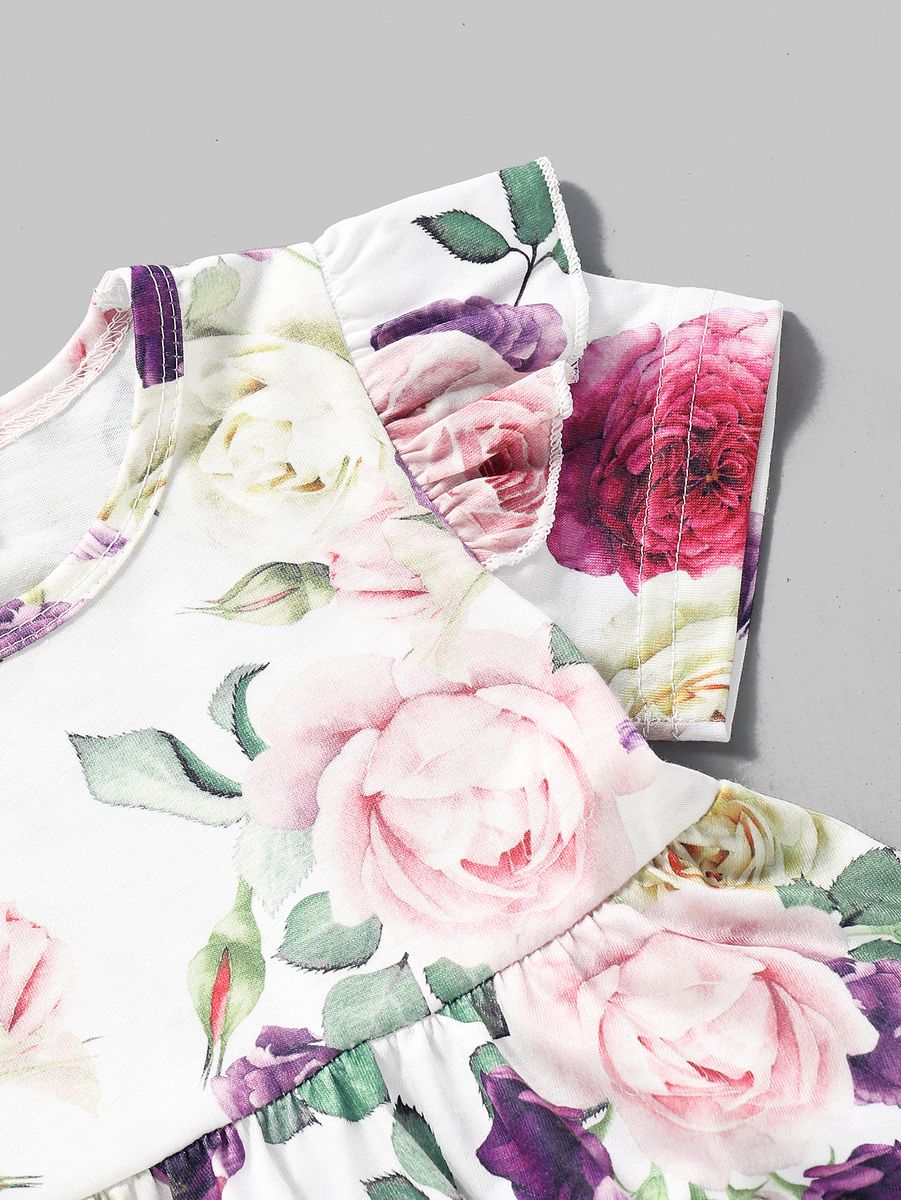 1-4Y Kid Girls Floral Short Sleeves Blouse Denim Short Pants