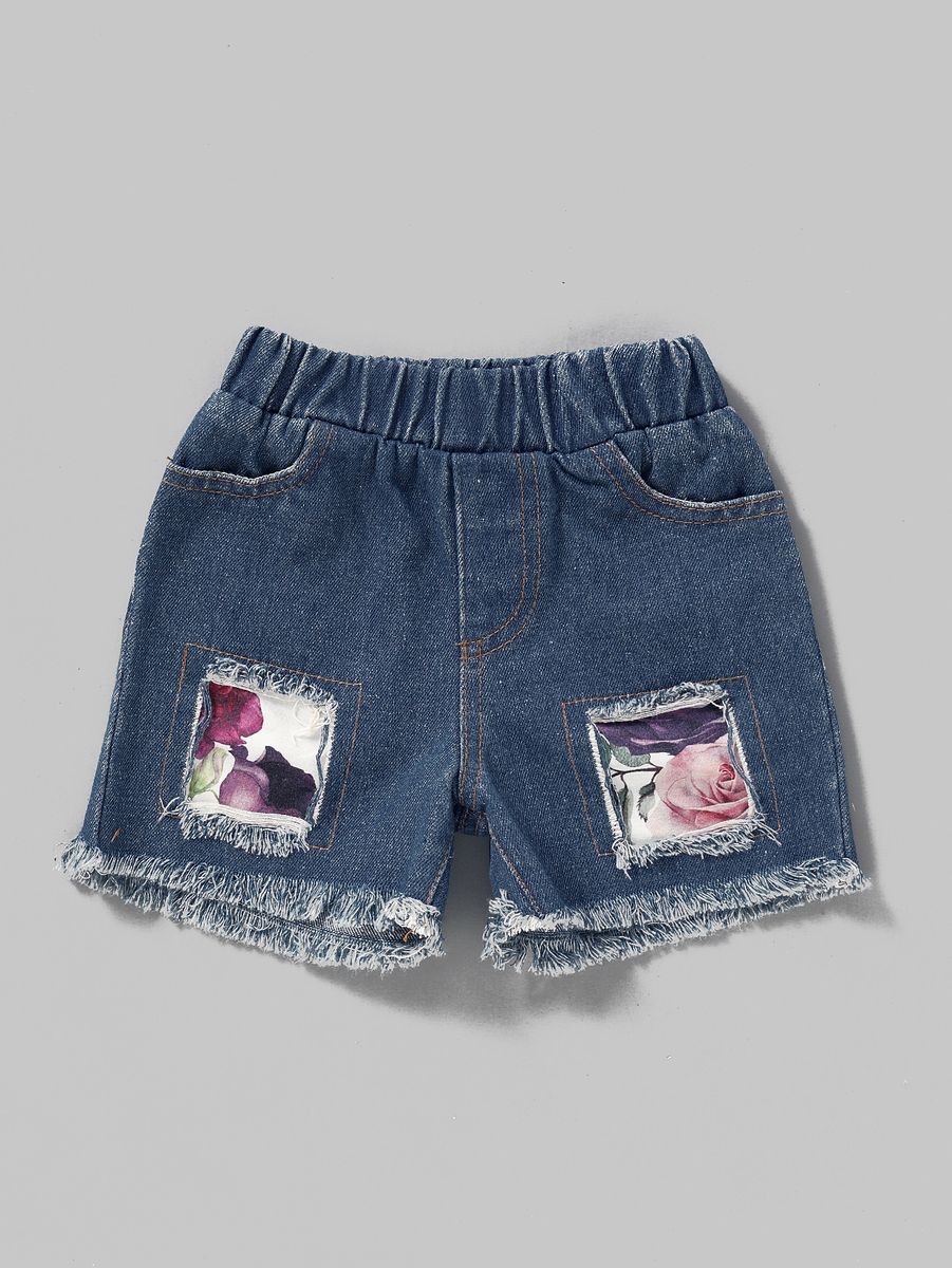 1-4Y Kid Girls Floral Short Sleeves Blouse Denim Short Pants