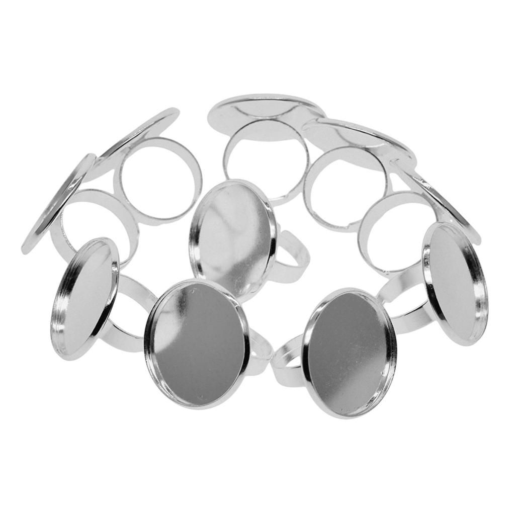 10PCS BRASS ADJUSTABLE RING BLANKS SETTING TRAYS 25 MM White Golden