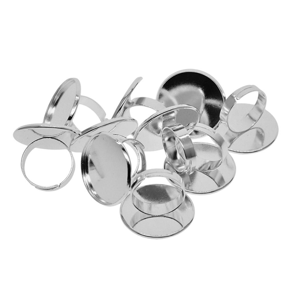10PCS BRASS ADJUSTABLE RING BLANKS SETTING TRAYS 25 MM White Golden