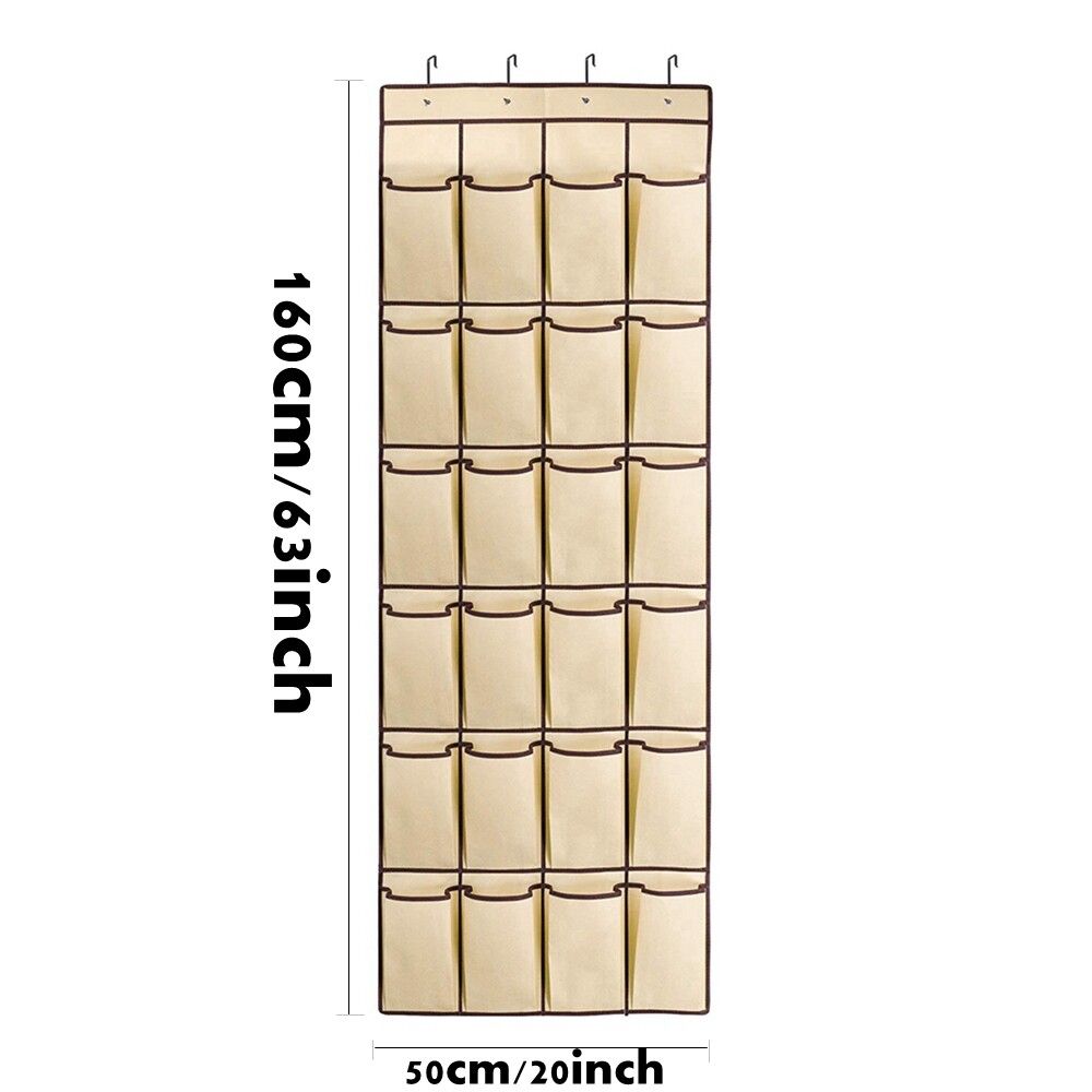 Door Shoe Organizer 24 Large Pocket Shoe Rack Over The Door Complete With 4 Strong Metal Over Door Hooks Home Storage Shoe Space Saver Shoe Storage 50x160cm Apricot