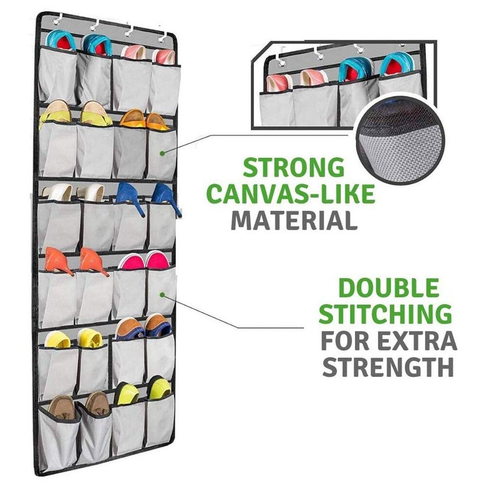 Door Shoe Organizer 24 Large Pocket Shoe Rack Over The Door Complete With 4 Strong Metal Over Door Hooks Home Storage Shoe Space Saver Shoe Storage 50x160cm Apricot