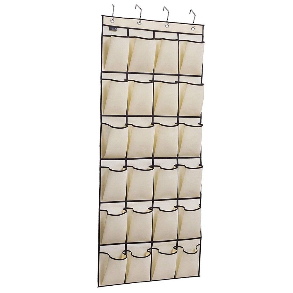 Door Shoe Organizer 24 Large Pocket Shoe Rack Over The Door Complete With 4 Strong Metal Over Door Hooks Home Storage Shoe Space Saver Shoe Storage 50x160cm Apricot