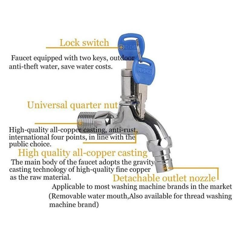 Anti-Theft Faucet Water Tap with Lock Key Alloy Key Switch