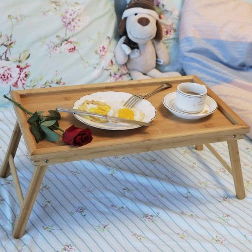 Bamboo Bed Tray With Foldable Legs For Breakfast In Bed Or Eating Tray