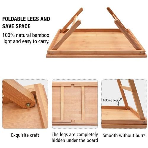 Bamboo Bed Tray With Foldable Legs For Breakfast In Bed Or Eating Tray
