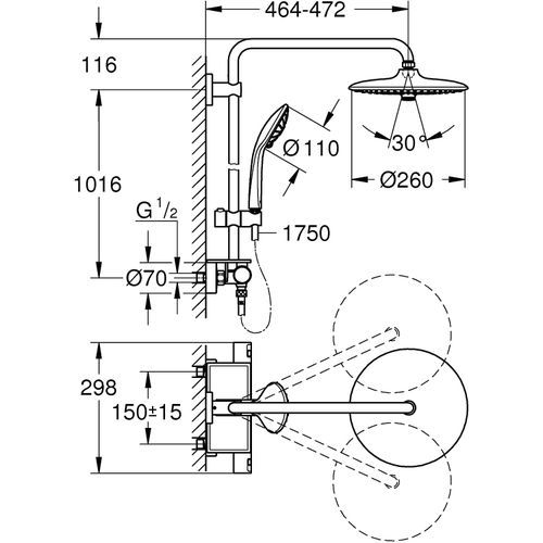 Vitalio Joy Shower System 260 With Thermostat, German Engineering