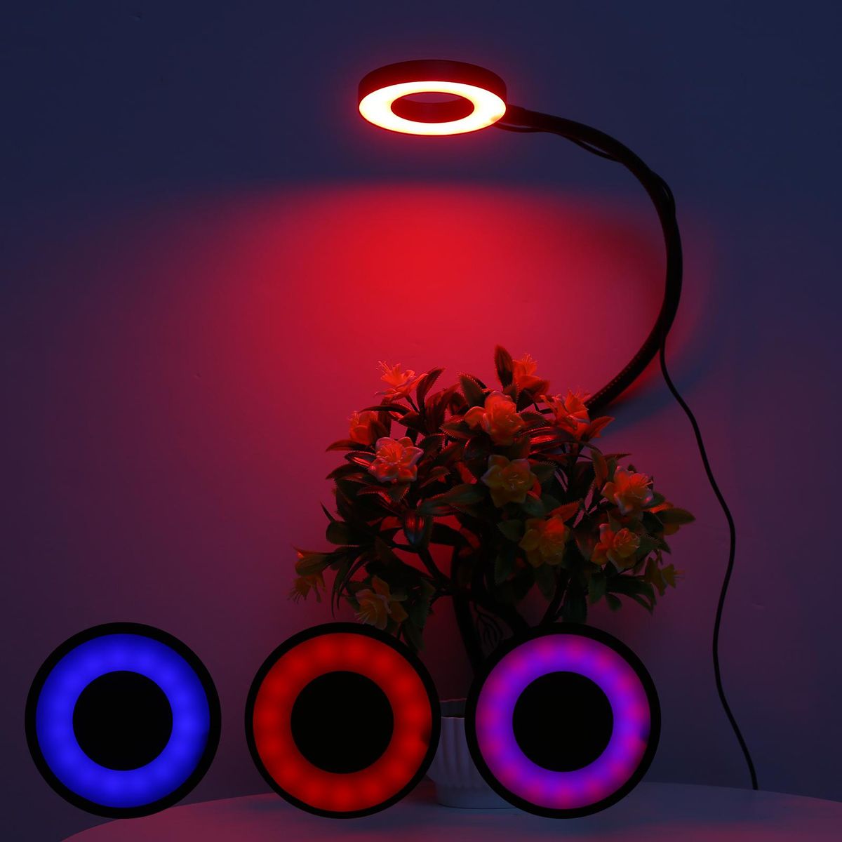 LED Grow Ring Light for Indoor Plants with 3 Light Modes 10 Levels Brightness USB Powered Inserted Plant Growing Lamps with Flexible Metal Hose for Succulent Plants Seedlings Flowers