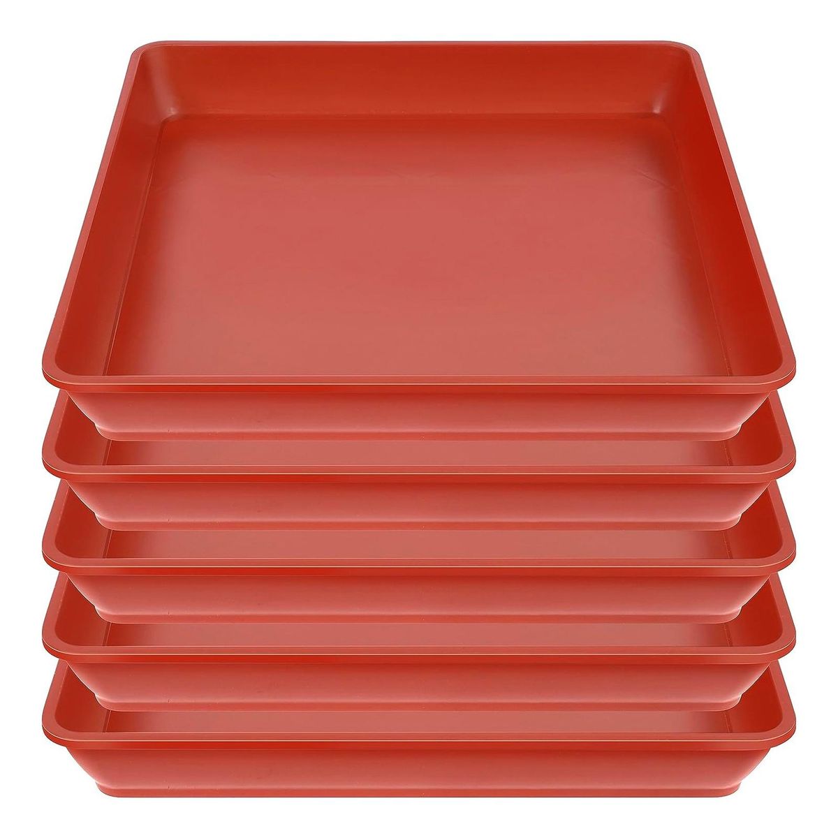Plastic Tray for Plants Square Plant Saucers 5 Pack Plastic Trays Brick Red