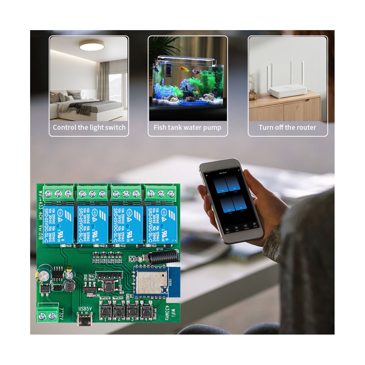 4CH Tuya WiFi Smart Switch DIY Timer 85-265V 5V 2.4G WiFi