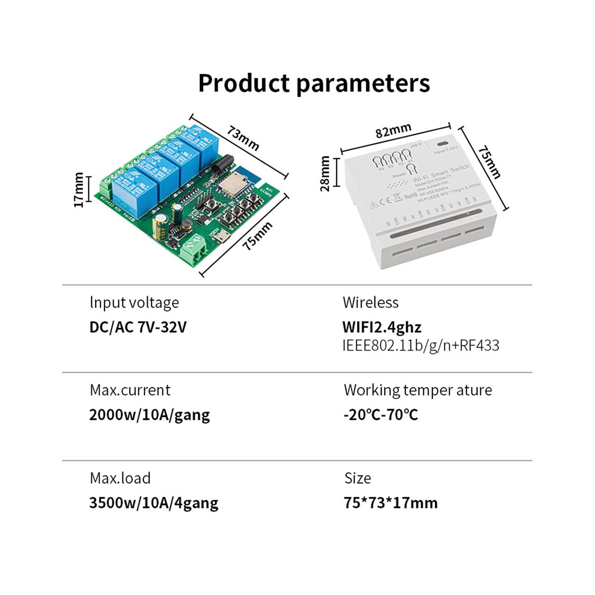 4CH Tuya WiFi Smart Switch DIY Timer 85-265V 5V 2.4G WiFi