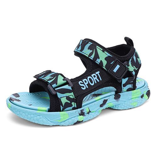 Children's Drop Plastic Webbing Open Toe Casual Beach Sandals-Black Green