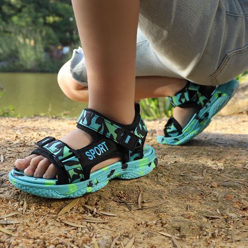 Children's Drop Plastic Webbing Open Toe Casual Beach Sandals-Black Green