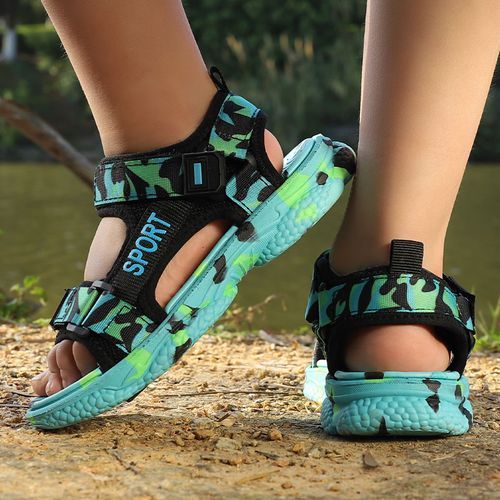 Children's Drop Plastic Webbing Open Toe Casual Beach Sandals-Black Green