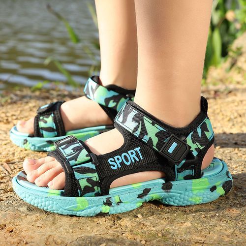 Children's Drop Plastic Webbing Open Toe Casual Beach Sandals-Black Green