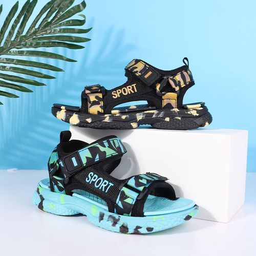 Children's Drop Plastic Webbing Open Toe Casual Beach Sandals-Black Green