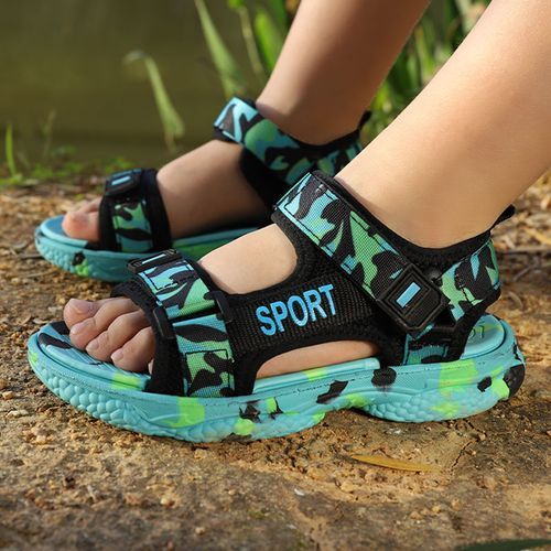 Children's Drop Plastic Webbing Open Toe Casual Beach Sandals-Black Green