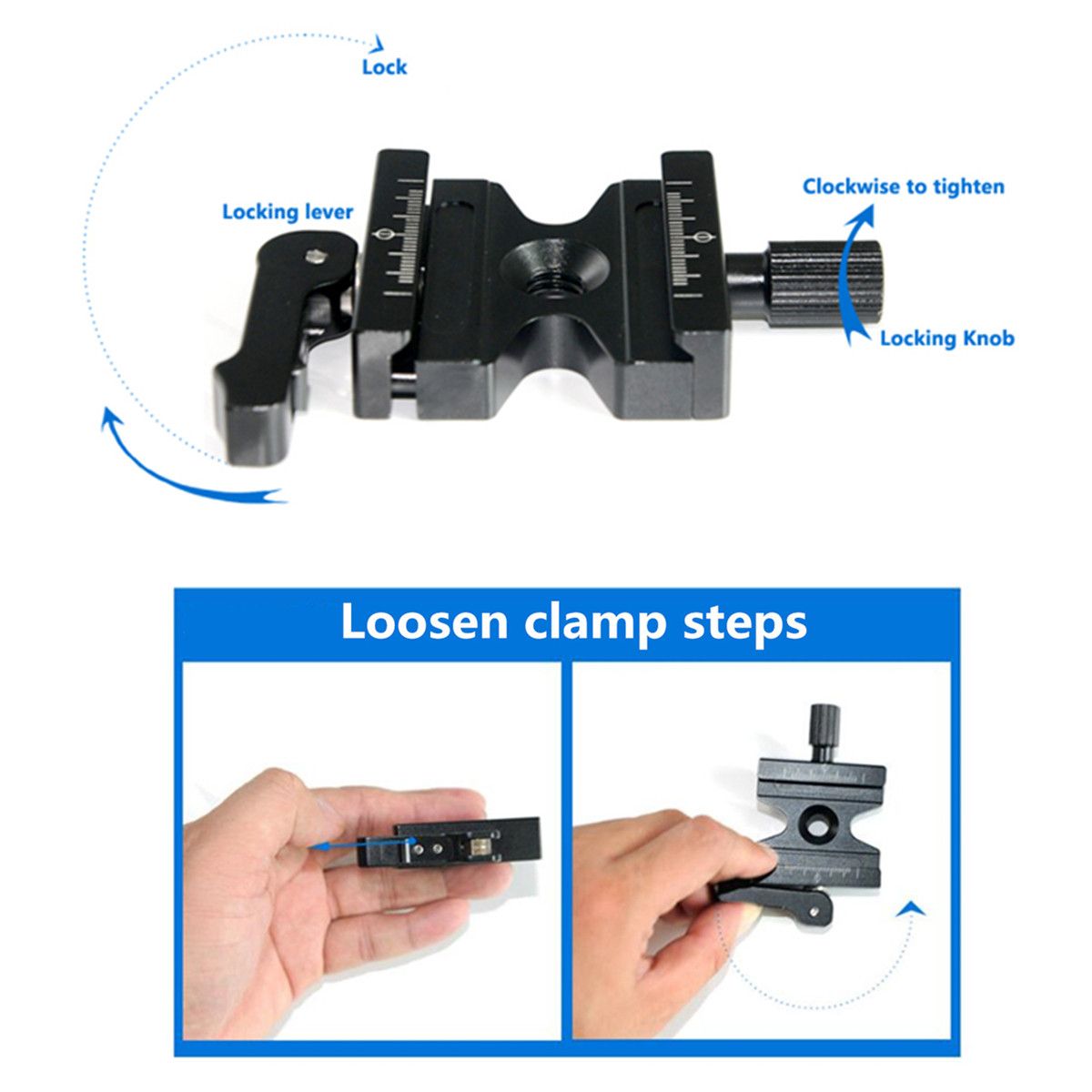 CL-50LS Aluminum Camera Quick Release Clamp 3/8 Inch Screw With Adjustable Lever And Knob Compatible With AS Standard Interface Ball Head Or Tripod Etc