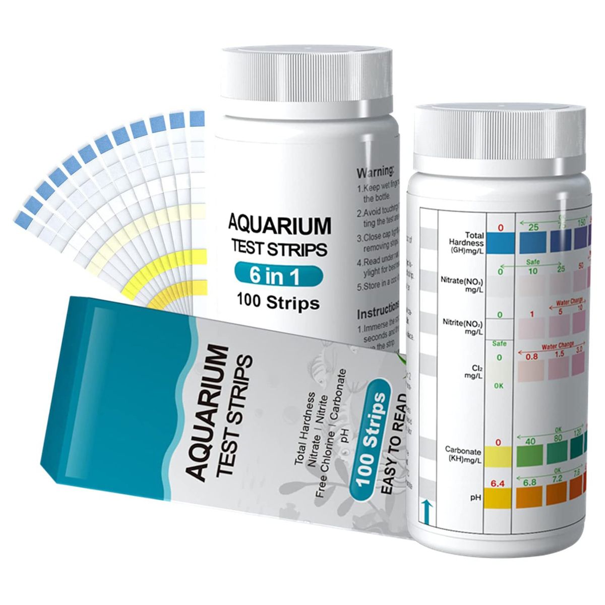 100pcs Nitrite Nitrate Chlorine PH Tester Strips 6-in-1 Aquarium Fish Tank Water Quality Test Strip Kit Water Tester Paper