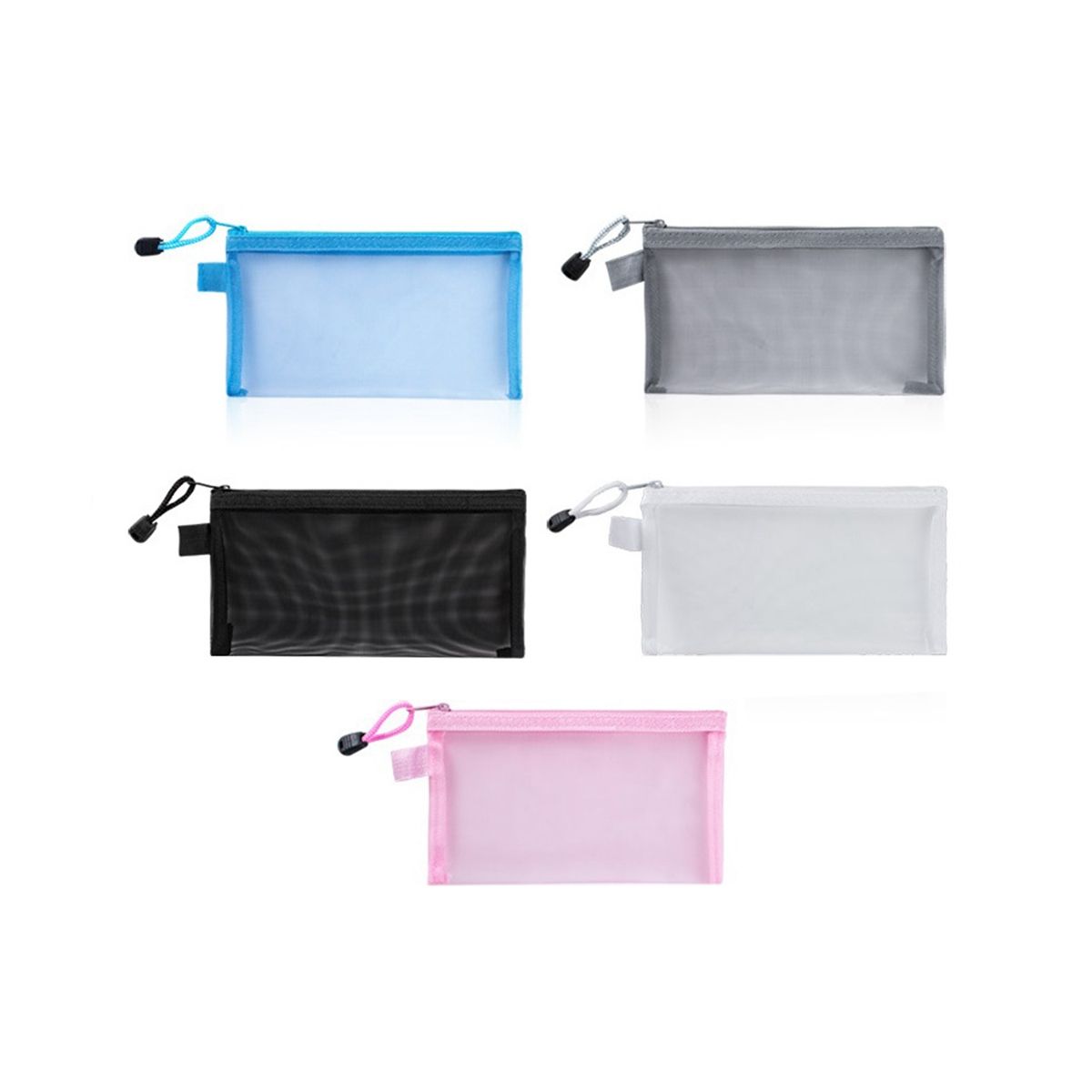 5Pcs Mesh Zipper Pouch Clear Document Bag Book File Folders