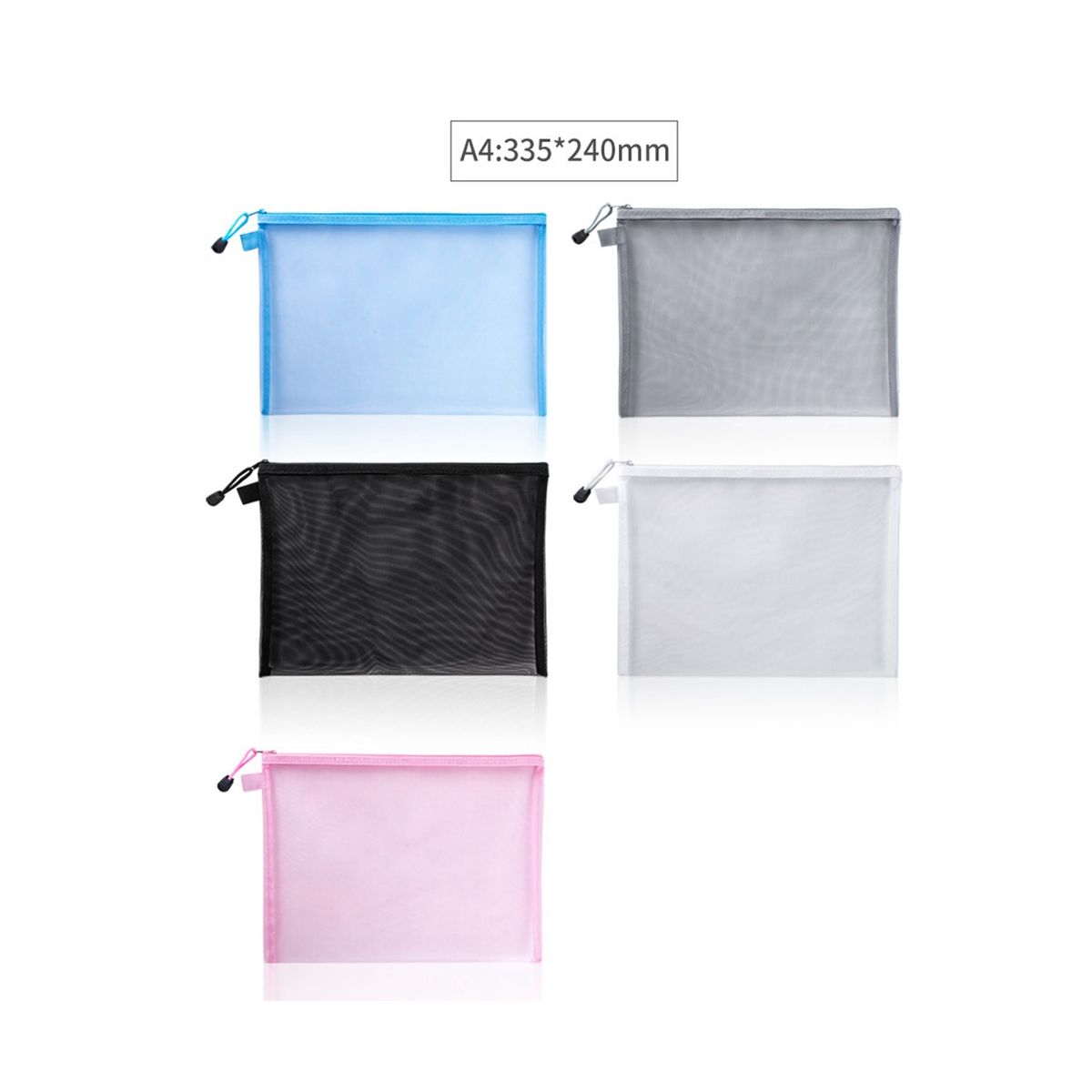 5Pcs Mesh Zipper Pouch Clear Document Bag Book File Folders