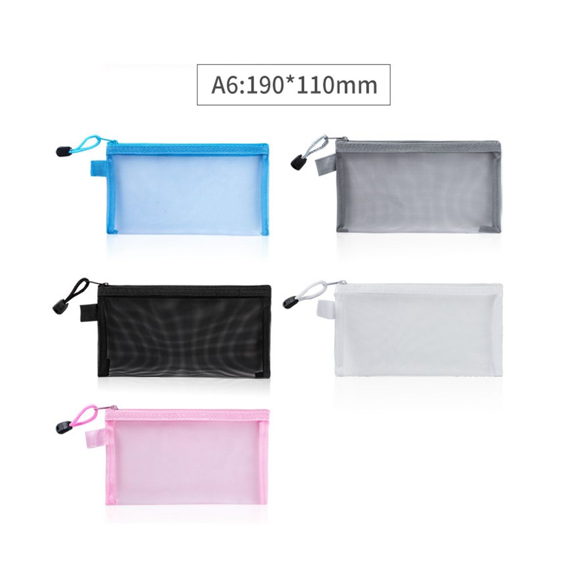 5Pcs Mesh Zipper Pouch Clear Document Bag Book File Folders
