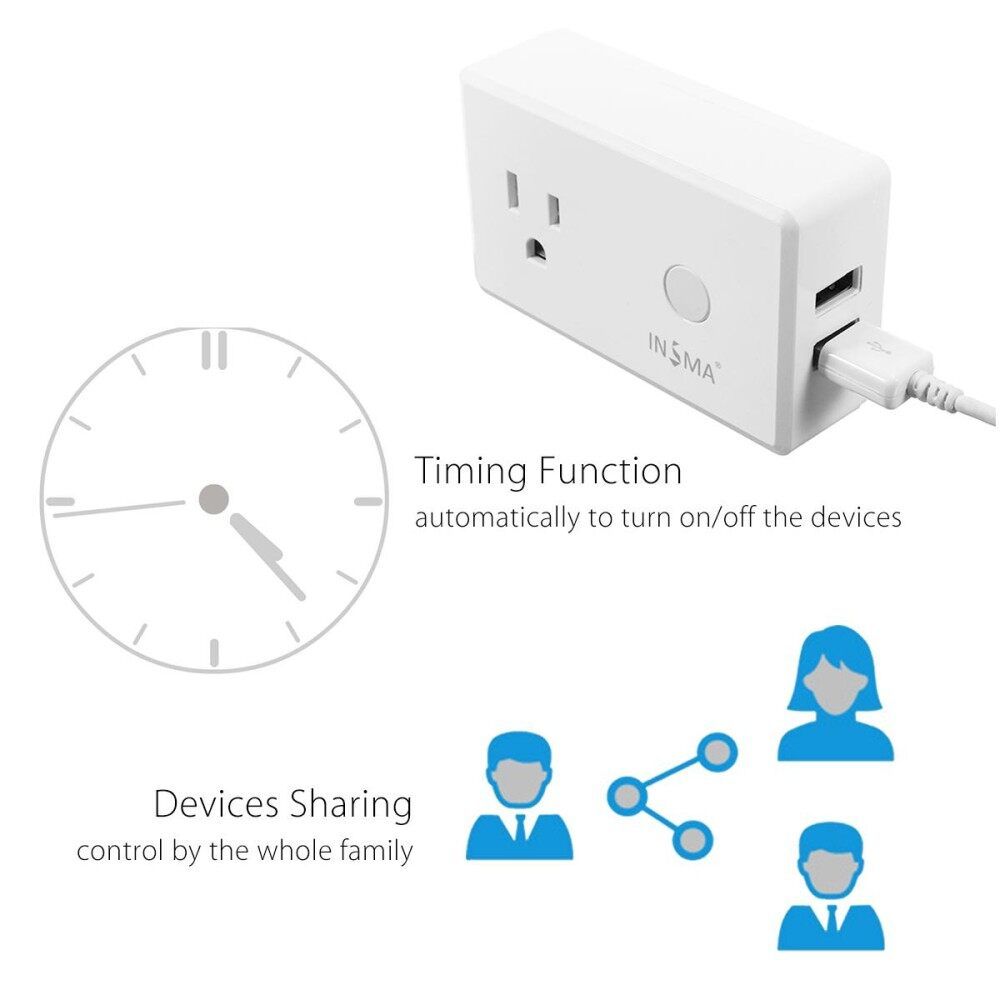 WiFi Phone Smart Socket US Plug + USB Charger Works For ECHO ALEXA GOOGLE HOME