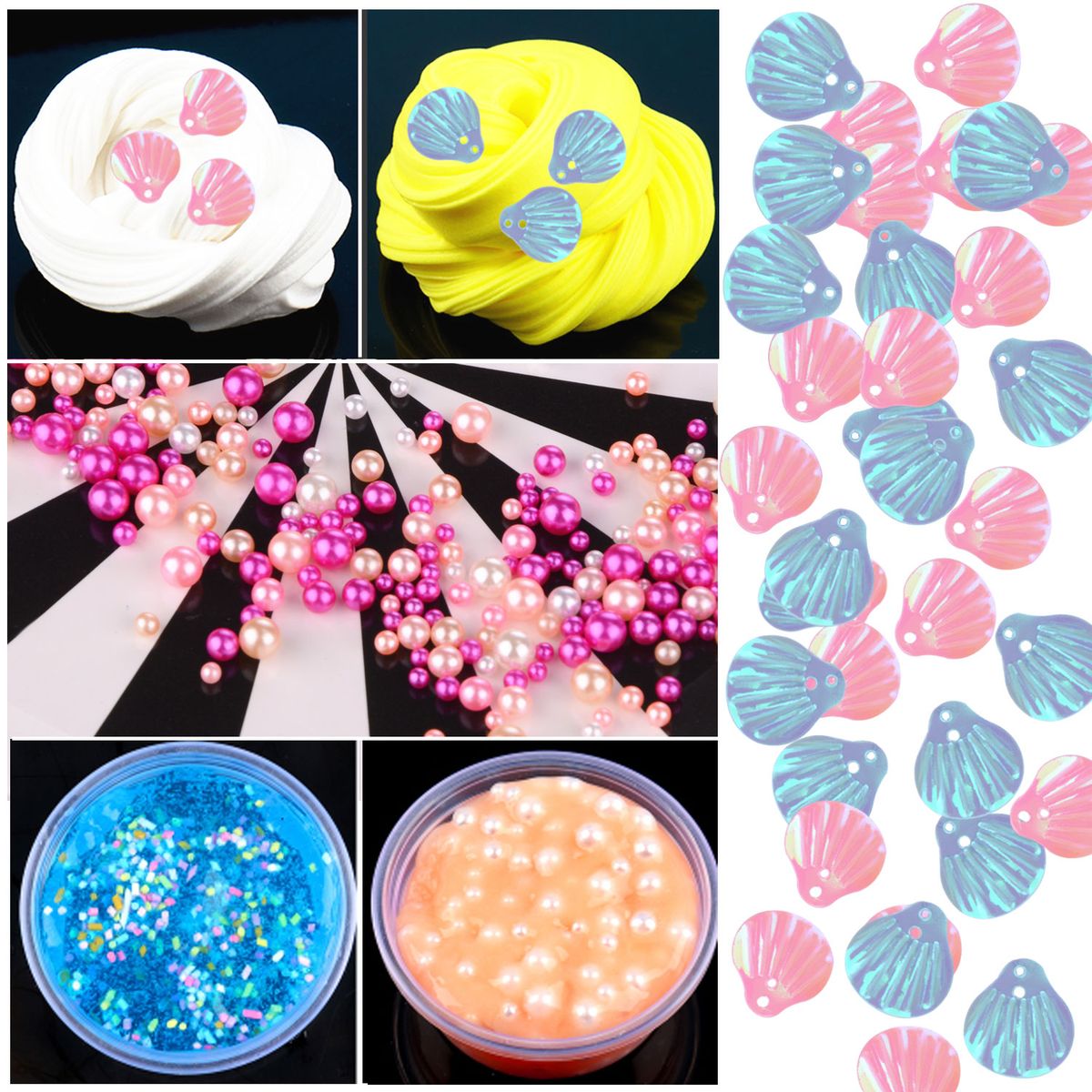 88pcs/set 3D Fluffy Foam Slime Foam Balls Kids Baby Toys DIY Craft Slime Supplies Kit Floam Beads Glitter Slices Rainbow Pearl