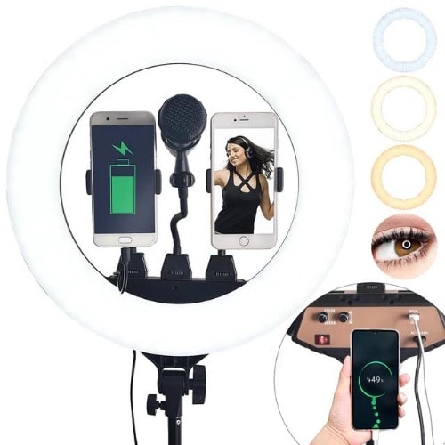 18 Inches Ring Light With 3 Phone Holder And Tripod Stand