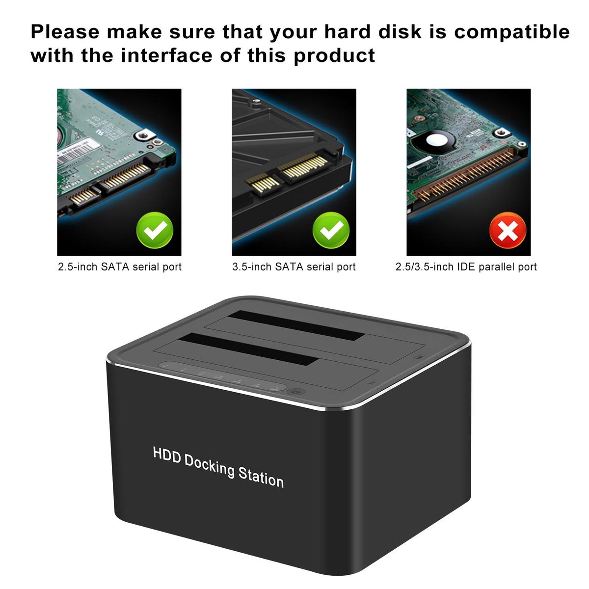 Dual-bay Hard Disk Drive Docking Station For 2.5'' And 3.5'' HDD SSD SATA To USB 3.0 HDD Docking Station
