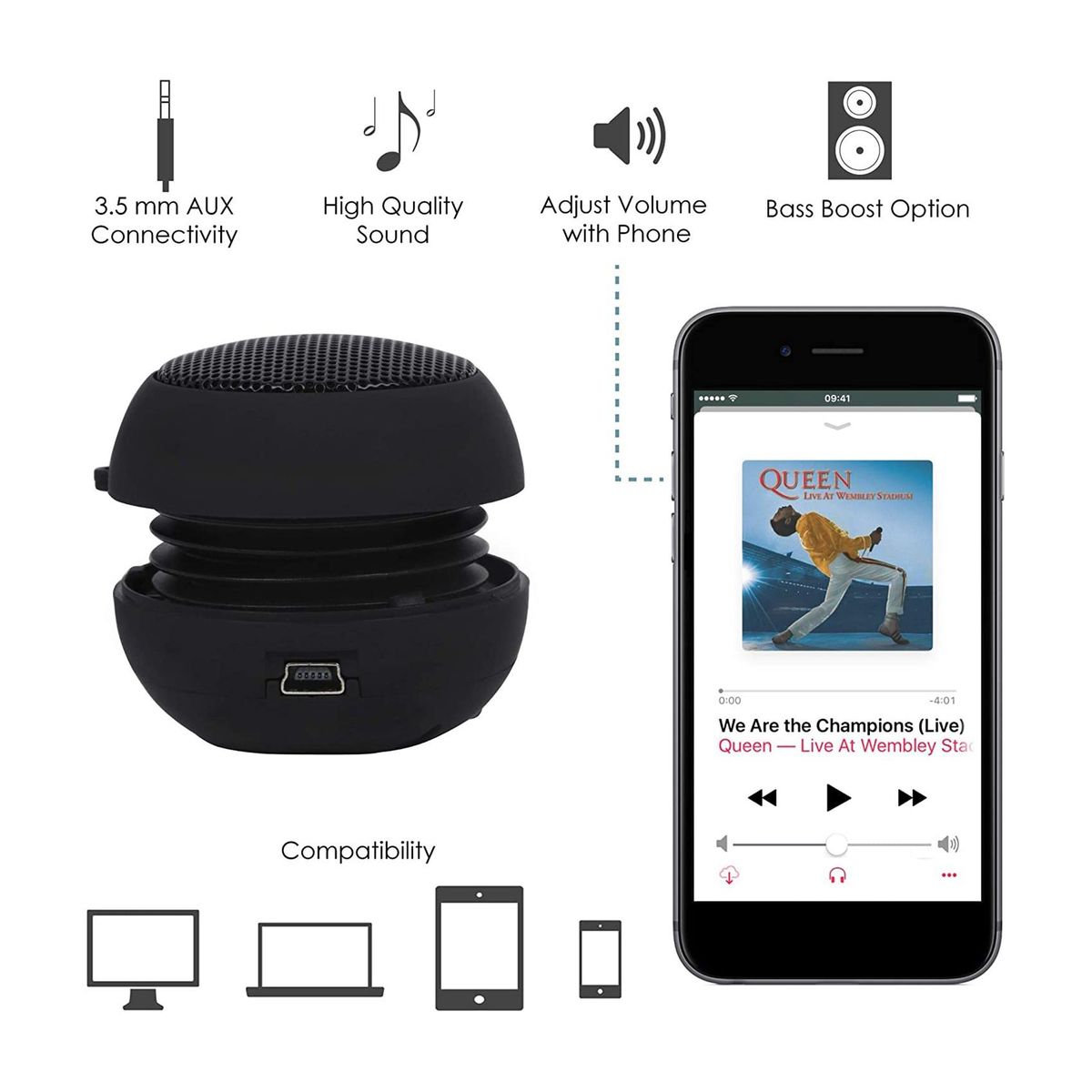Mini Speaker Portable Rechargeable Travel Speaker with Aux