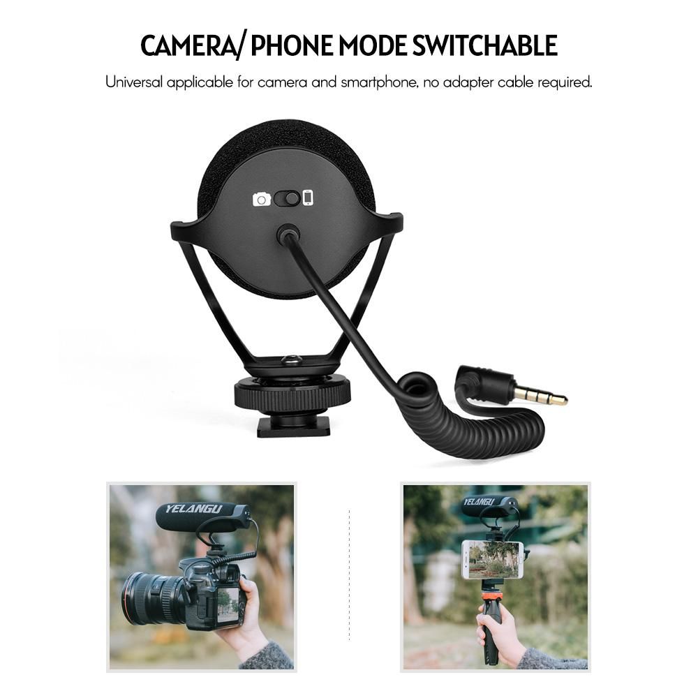 YELANGU MIC08 On-camera Condenser Microphone Noise-reduction Video Mic with Intergrated Shock Mount 3.5mm TRRS Cable Universal for Camera Smartphone Vlog Video Making Interview