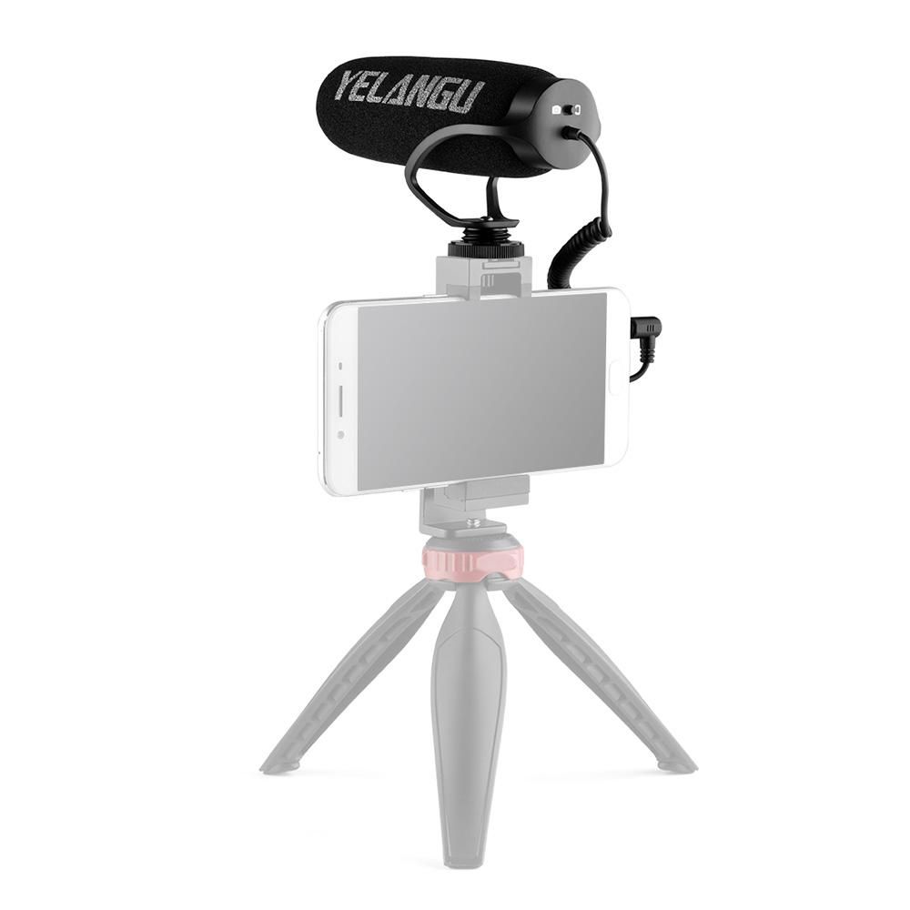 YELANGU MIC08 On-camera Condenser Microphone Noise-reduction Video Mic with Intergrated Shock Mount 3.5mm TRRS Cable Universal for Camera Smartphone Vlog Video Making Interview