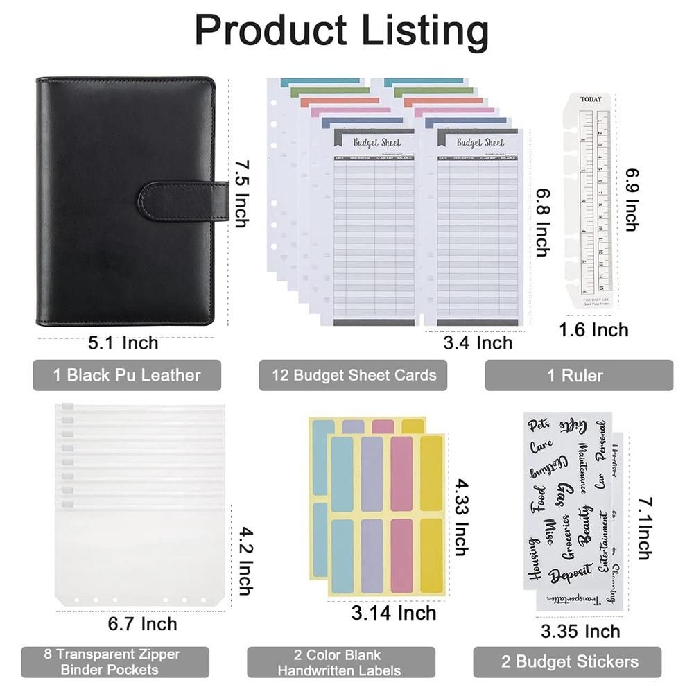 Cash Envelope Budget Binder, Used for Budget Expense Cash Manager Financial Management, With PU Case, Zipper Envelope B