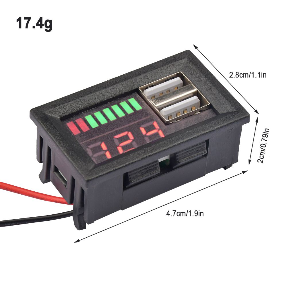 LED DC 12V Dual USB Port Battery Voltmeter 4S Lithium