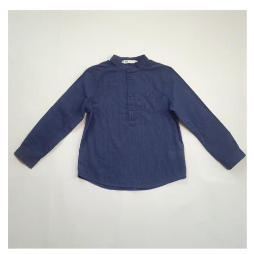 Boy's Long Sleeve Cotton Party Bishop Collar Shirt, Blue