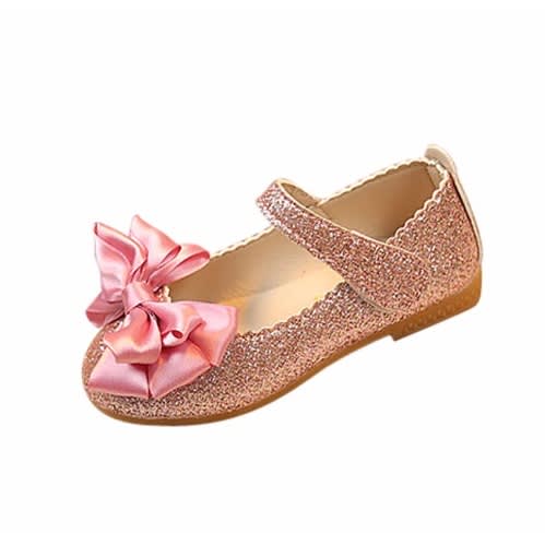 Glittery Bow Girl Shoes- Pink