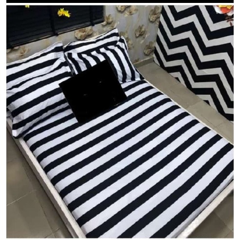 Stripes Bedsheet with Pillowcases- Black And White