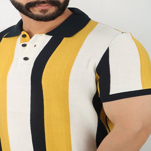 Vertical Stripes Polo - Yellow And White