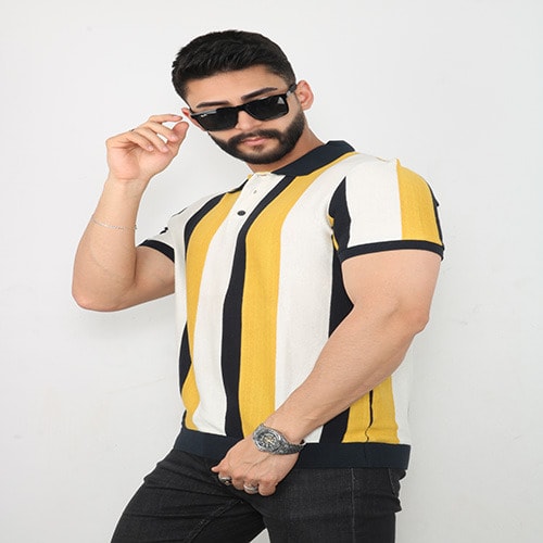 Vertical Stripes Polo - Yellow And White