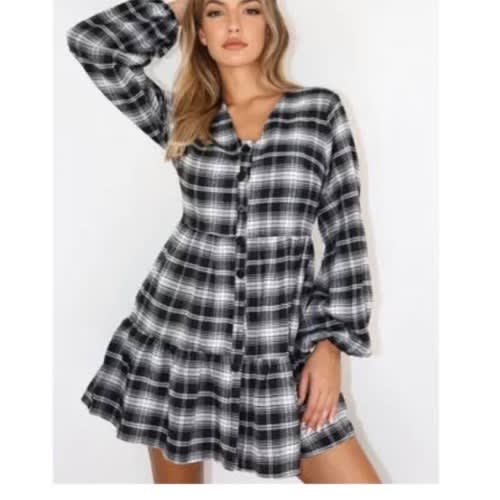 Dress With Button Front In Check