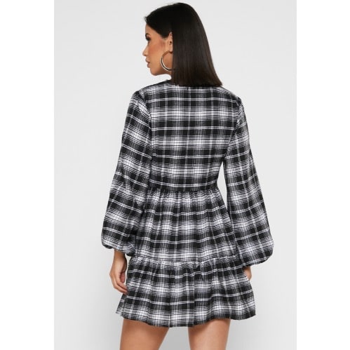 Dress With Button Front In Check