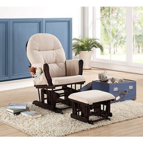 Glider & Ottoman Set With Cushion - Beige