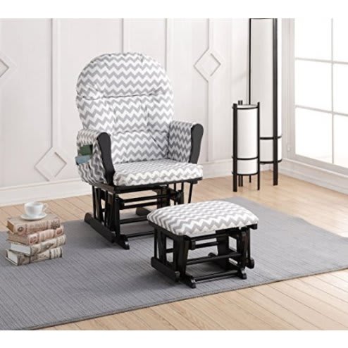 Naomi Home Brisbane Glider & Ottoman Set - Cushion in Grey Chevron & Black